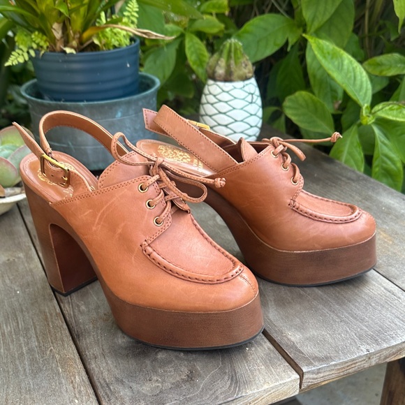 Vince Camuto Shoes - Vince Camuto Platform Mule Clog Tobacco Slingback Shoes Retro 70s Inspired Tie